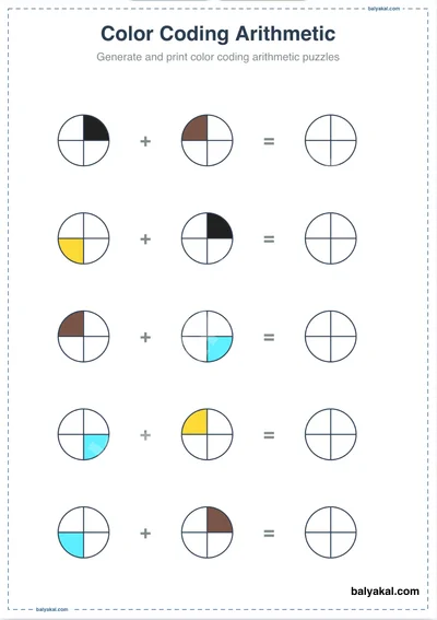 Color coding arithmetic page 3 - Printable worksheet preview