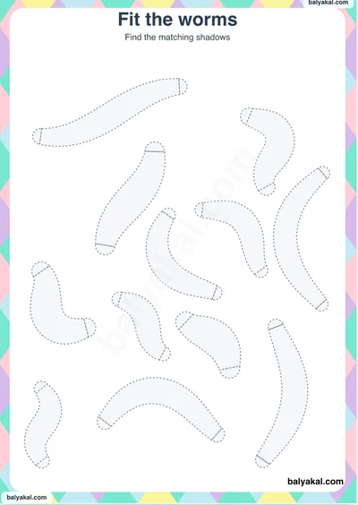Fit the worms page 2 - Printable worksheet preview