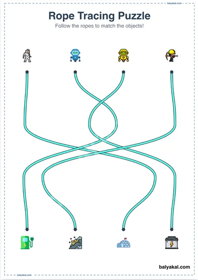 Rope tracing puzzle page 3 - Printable worksheet preview