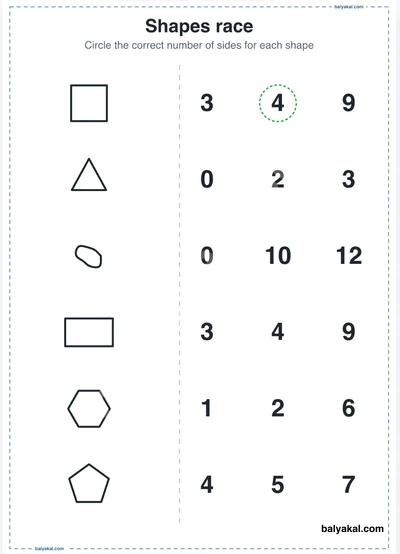 Shape sides count page 3 - Printable worksheet preview